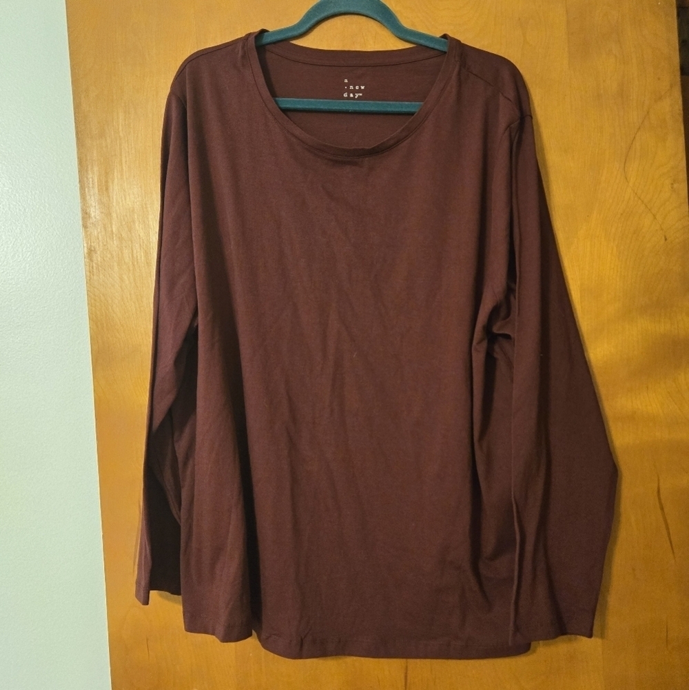NWT A New Day Burgundy Long Sleeve Crewneck Top Size 2X